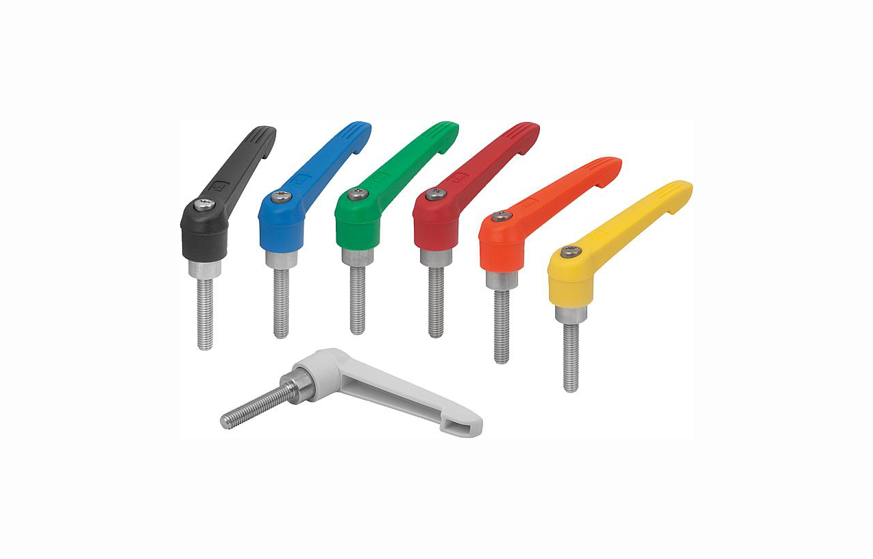 K0270 Clamping levers with plastic handle, external thread, steel parts stainless steel